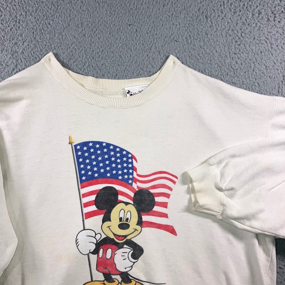 Vintage 90s Walt Disney World Mickey Mouse American Flag Sweatshirt 2XL Grunge